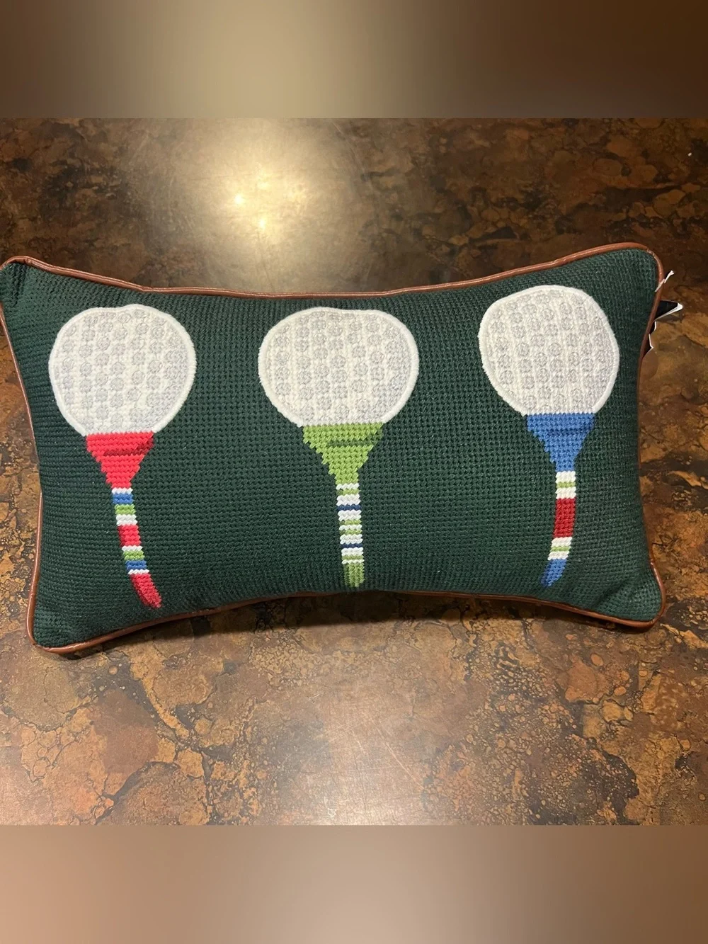 MSX Green needlepoint Golf Balls Accent Pillow Michael Strahan NWT